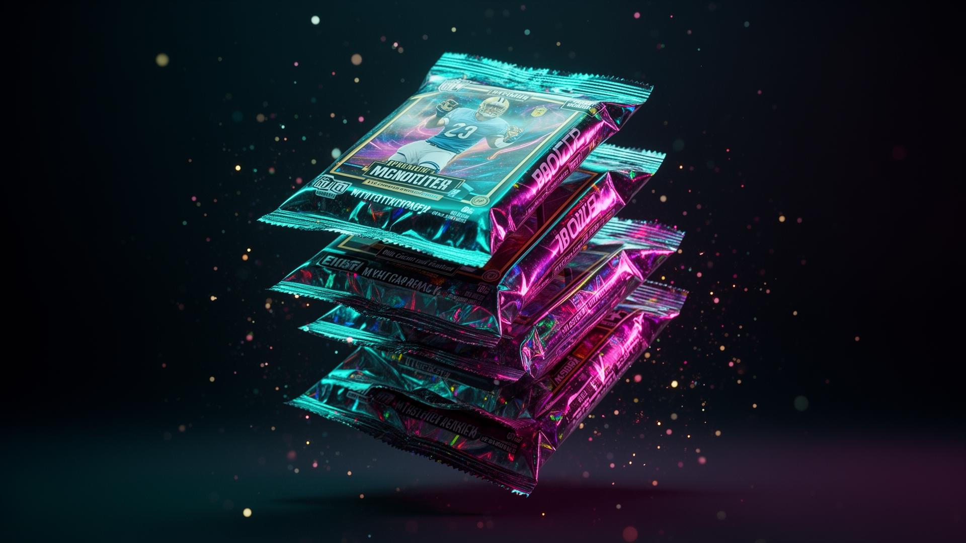 Stack of premium holographic sports card repack packs